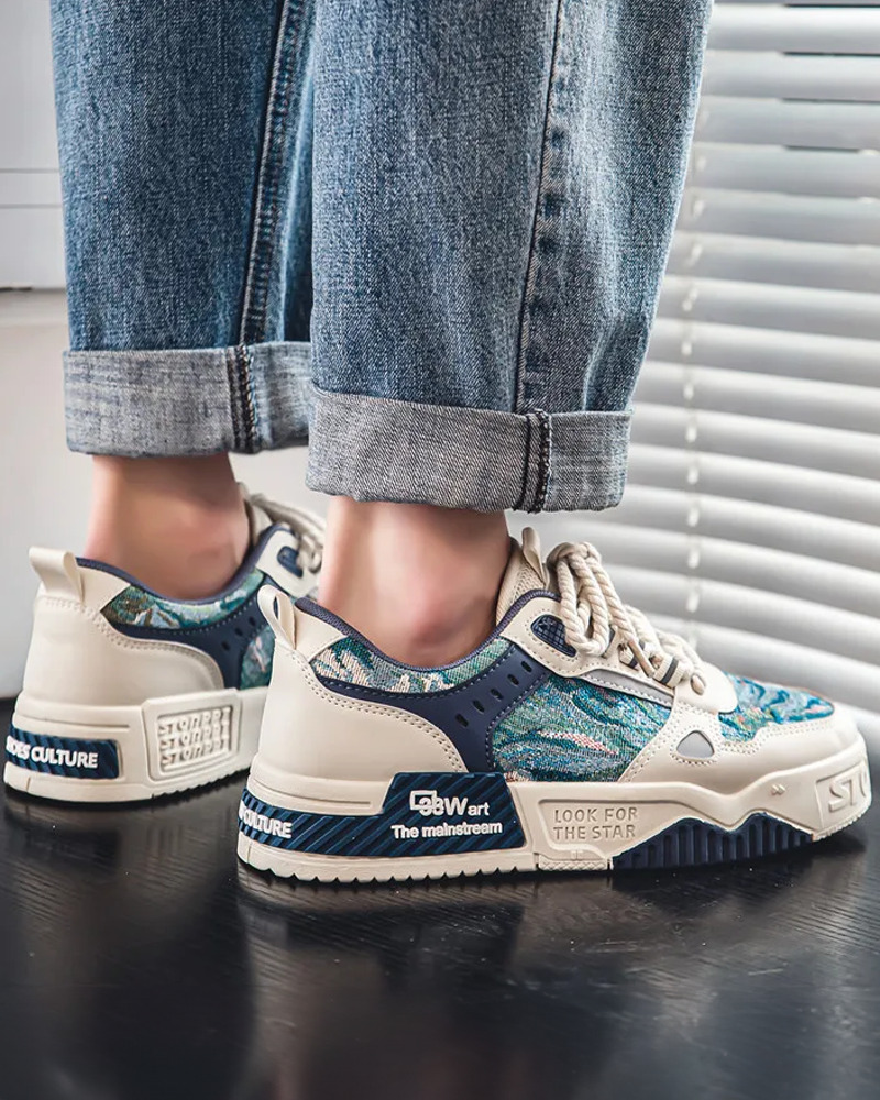 White And Blue Sneakers - Y2K Summer, 90S Grunge, Retro Hip Hop, Y2K Club, Pastel Goth Fashion