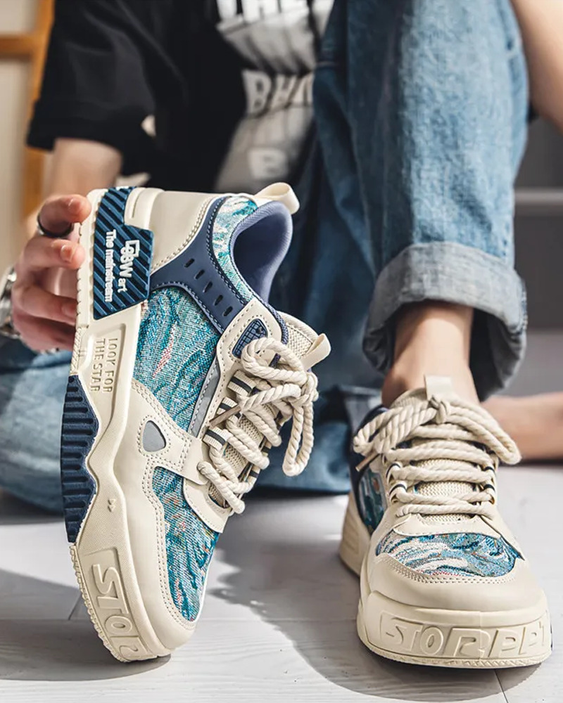 White And Blue Sneakers - Y2K Summer, 90S Grunge, Retro Hip Hop, Y2K Club, Pastel Goth Fashion