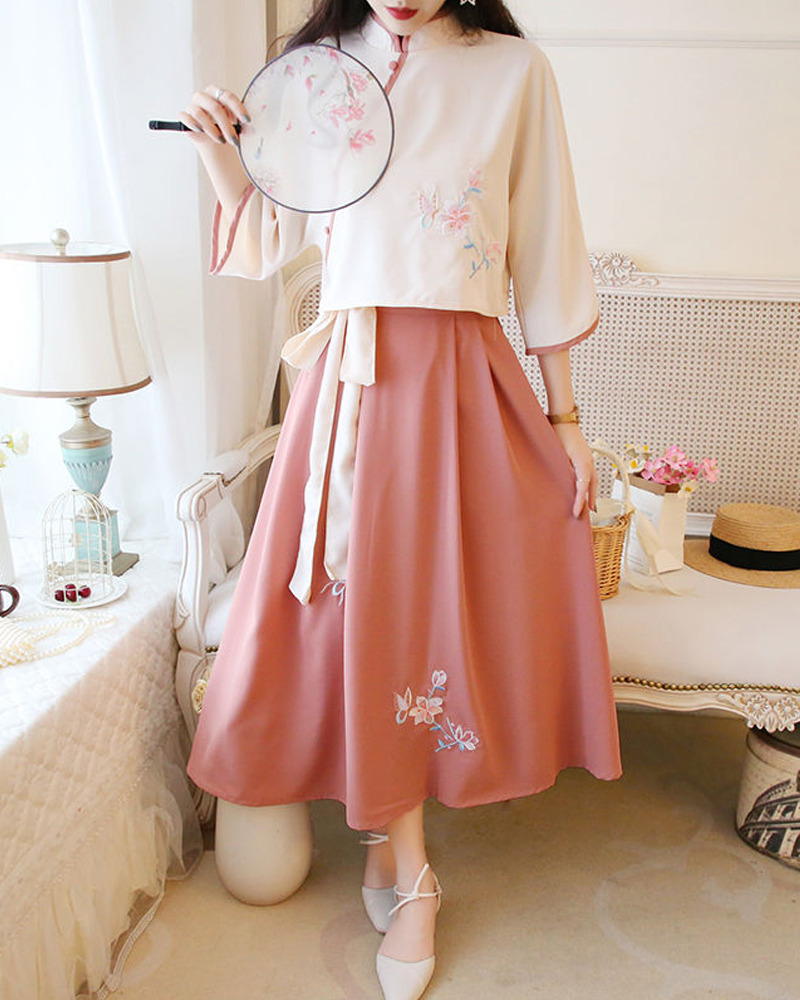 White And Pink Kimono Set - Y2K Summer Outfit, 90S Fashion, Grunge, Retro Style, Pastel Goth