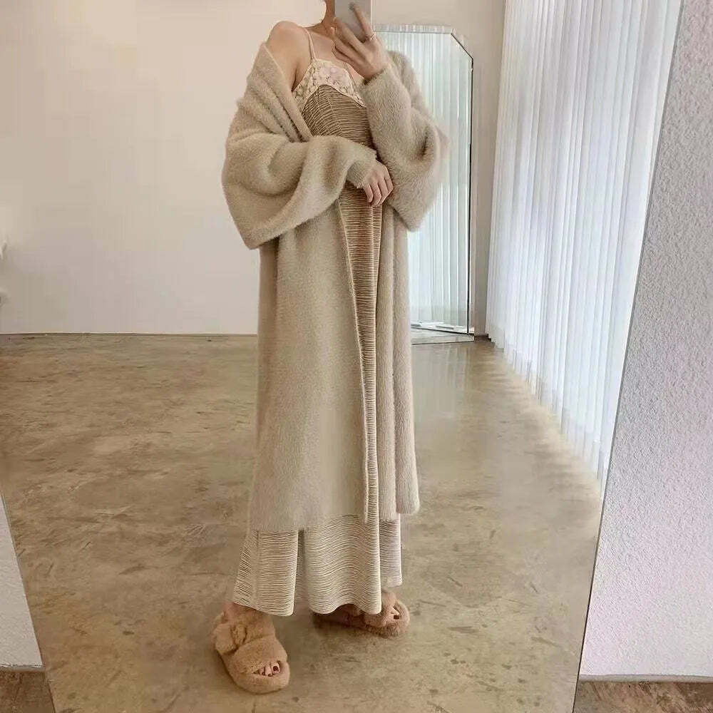 White Long Cardigan - Y2K Grunge, 90S Retro, Knitted Fluffy Cashmere Sweater Coat, Vintage Style
