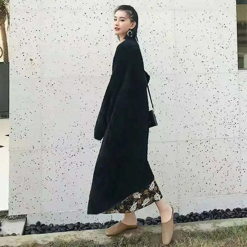 White Long Cardigan - Y2K Grunge, 90S Retro, Knitted Fluffy Cashmere Sweater Coat, Vintage Style