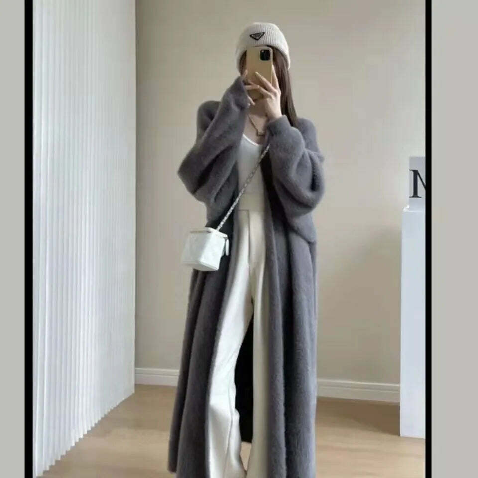 White Long Cardigan - Y2K Grunge, 90S Retro, Knitted Fluffy Cashmere Sweater Coat, Vintage Style