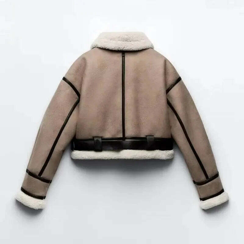 Winter Women Y2K Faux Fur Patchwork Bomber Jacket - 90S Grunge Cropped Zip-Up Fleece Coat