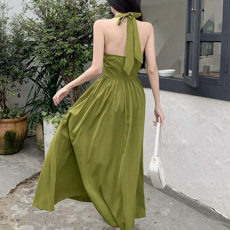 Y2K Avocado Green Long Skirt - Elegant Spring Festival Dress, Retro 90S Grunge Fashion