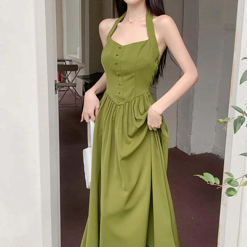 Y2K Avocado Green Long Skirt - Elegant Spring Festival Dress, Retro 90S Grunge Fashion