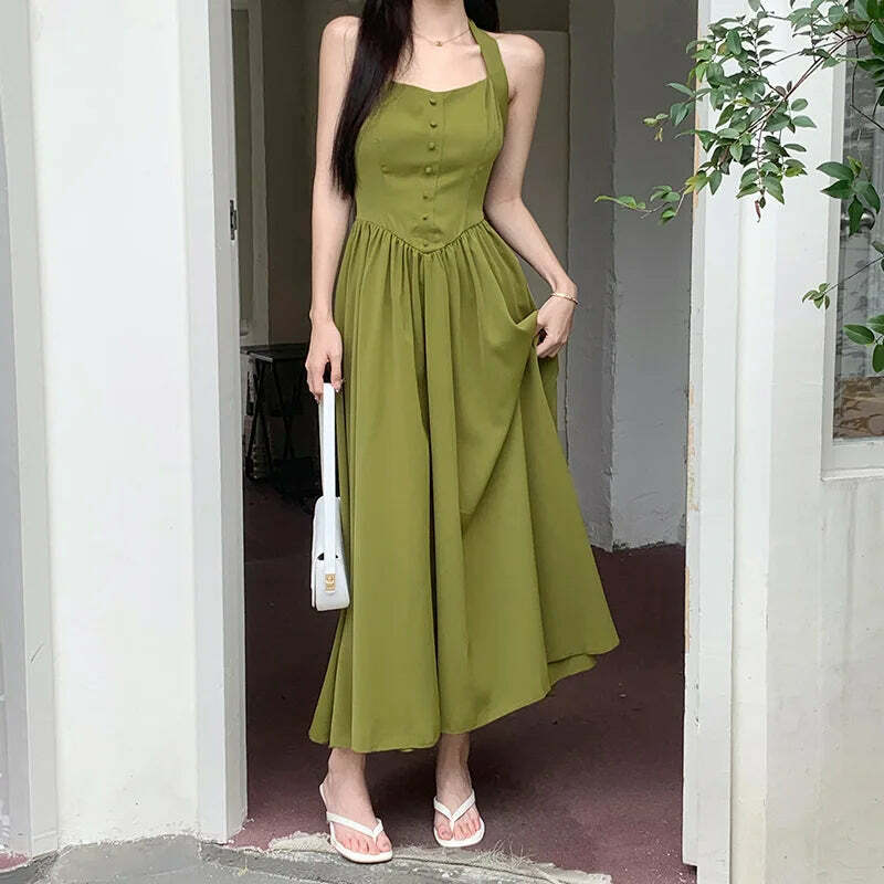 Y2K Avocado Green Long Skirt - Elegant Spring Festival Dress, Retro 90S Grunge Fashion