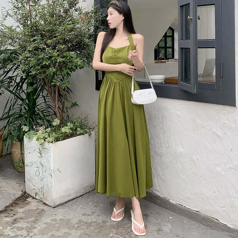 Y2K Avocado Green Long Skirt - Elegant Spring Festival Dress, Retro 90S Grunge Fashion