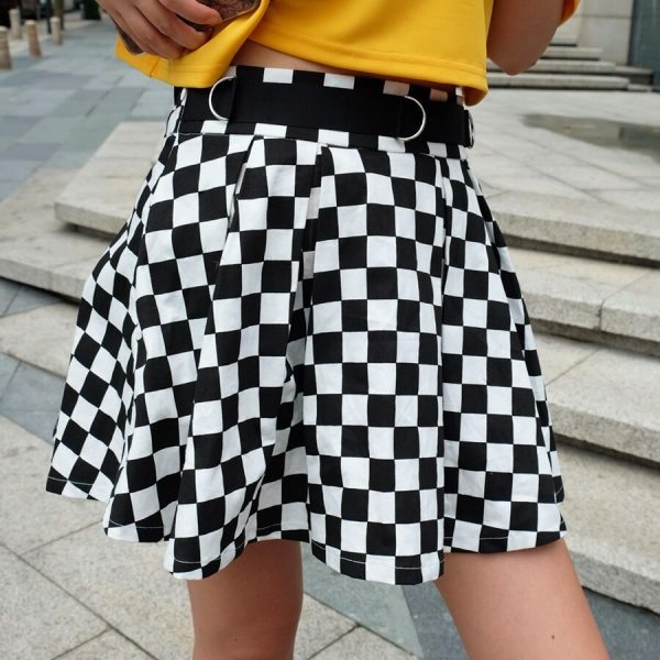 Y2K Black & White Check Skirt - 90S Grunge, Retro Summer Outfit, Y2K Party & Club Fashion