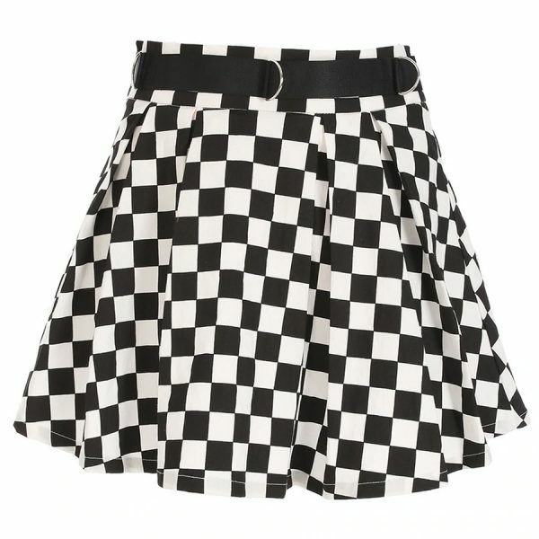 Y2K Black & White Check Skirt - 90S Grunge, Retro Summer Outfit, Y2K Party & Club Fashion