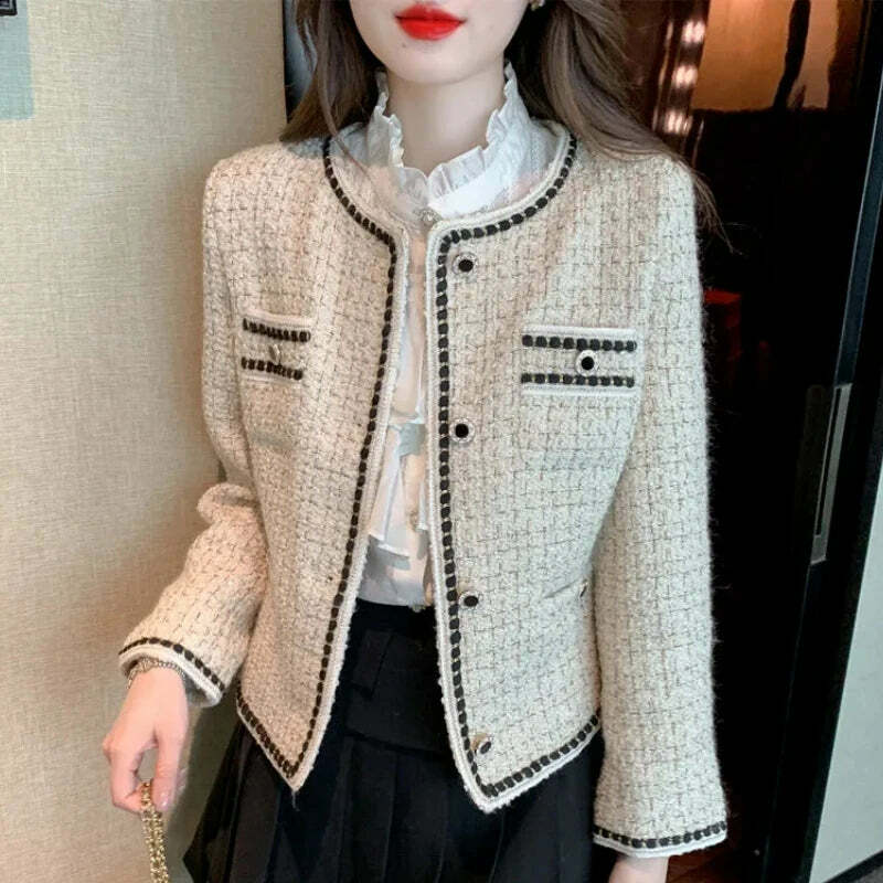 Y2K Blue Tweed Knitted Coat - French Style Overcoat, Grunge 90S Fashion, Retro Short Jacket