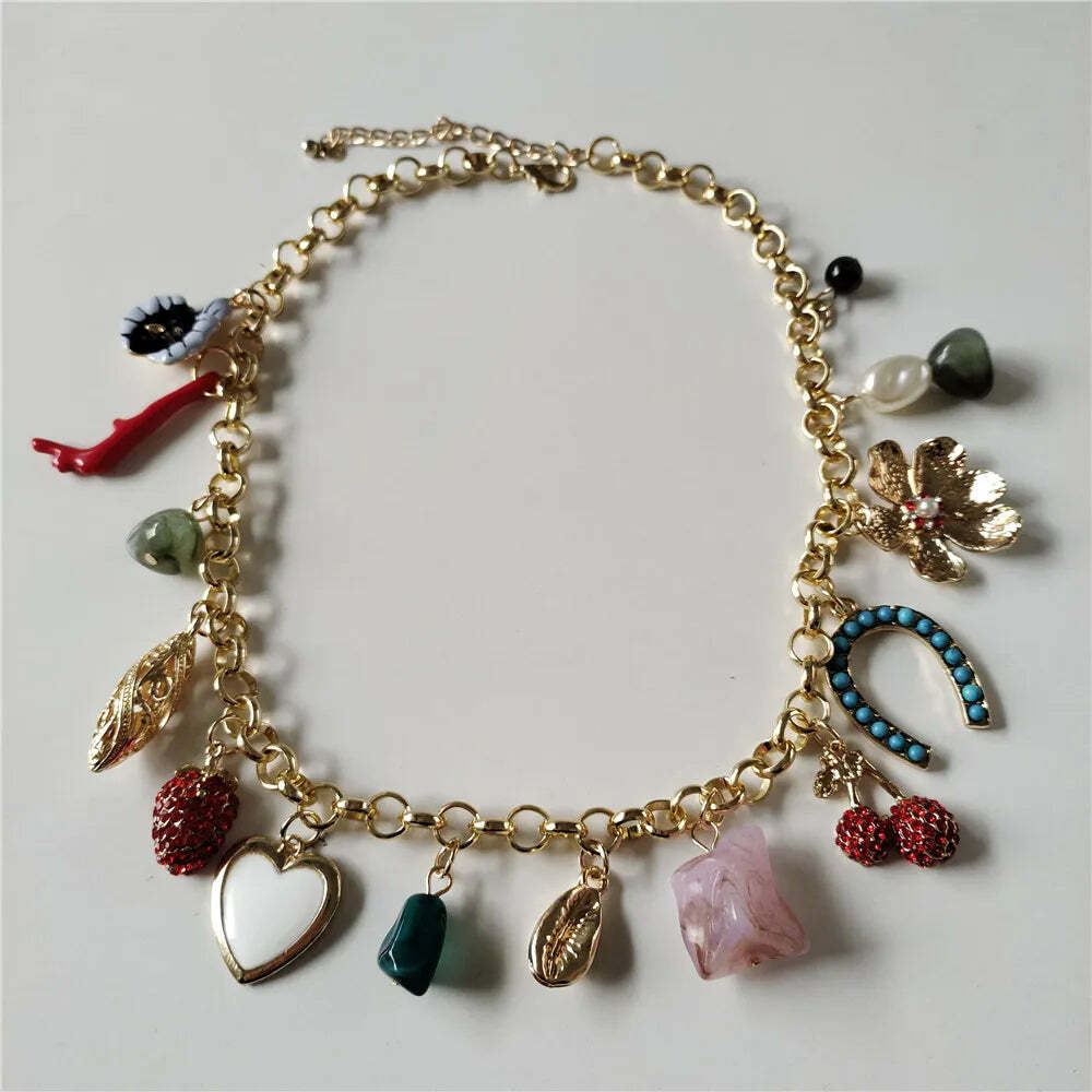 Y2K Boho Ethnic Statement Choker Necklace & Bracelet Set - Vintage 90S Grunge Golden Chain