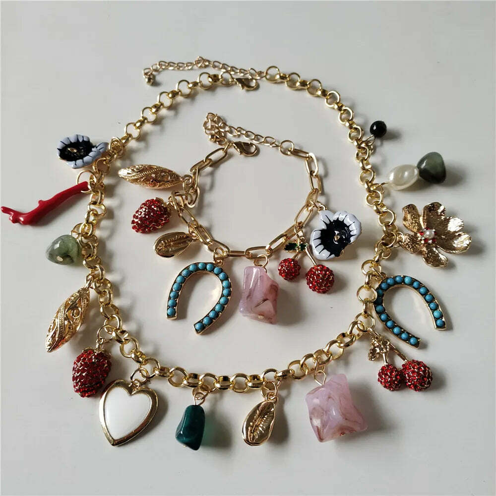 Y2K Boho Ethnic Statement Choker Necklace & Bracelet Set - Vintage 90S Grunge Golden Chain