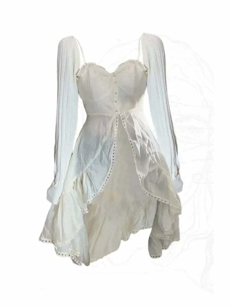 Y2K Chiffon 2-Piece Skirt Set: Sexy Strap Dress & Beige Ruched Top - Retro 90S Summer Fashion