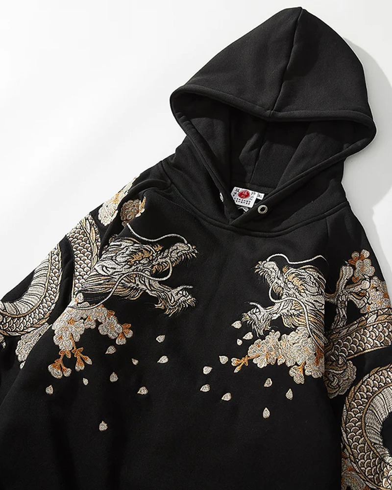 Y2K Dragon Embroidered Hoodie - 90S Grunge, Retro Style, Y2K Fashion, Summer & Party Outfits