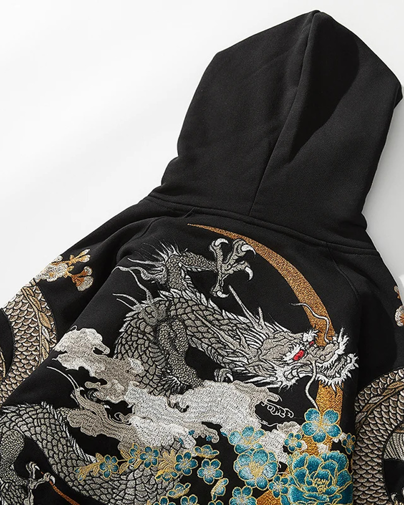 Y2K Dragon Embroidered Hoodie - 90S Grunge, Retro Style, Y2K Fashion, Summer & Party Outfits