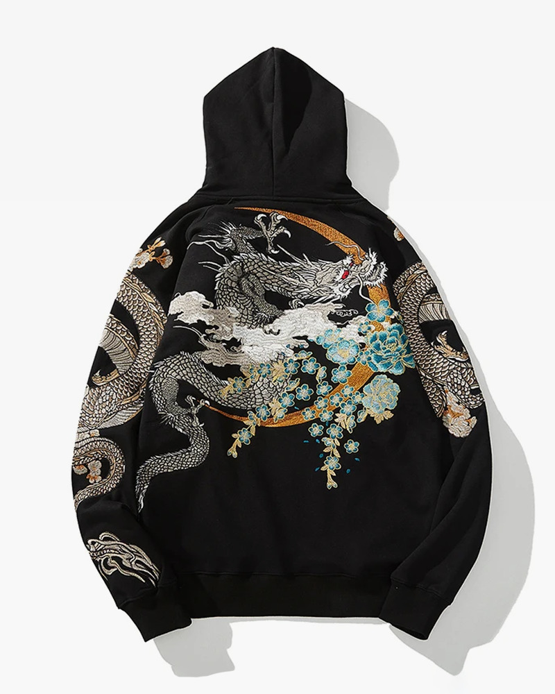 Y2K Dragon Embroidered Hoodie - 90S Grunge, Retro Style, Y2K Fashion, Summer & Party Outfits