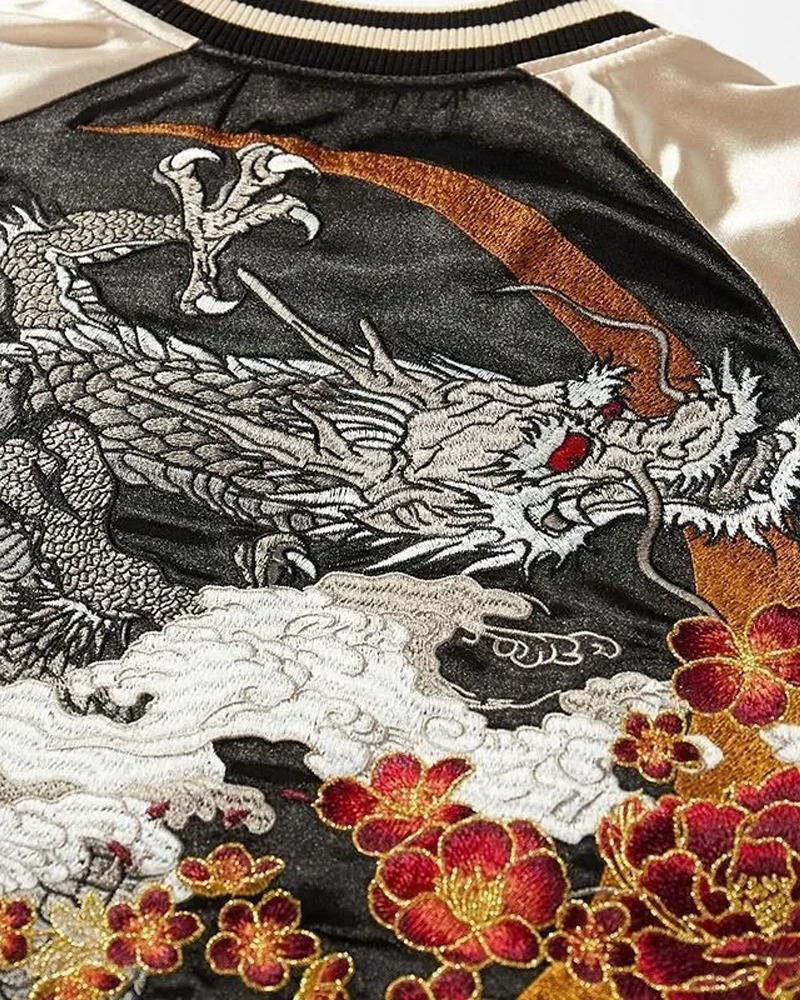 Y2K Dragon Embroidered Jacket - 90S Grunge, Retro Style, Y2K Fashion, Summer & Party Outfits