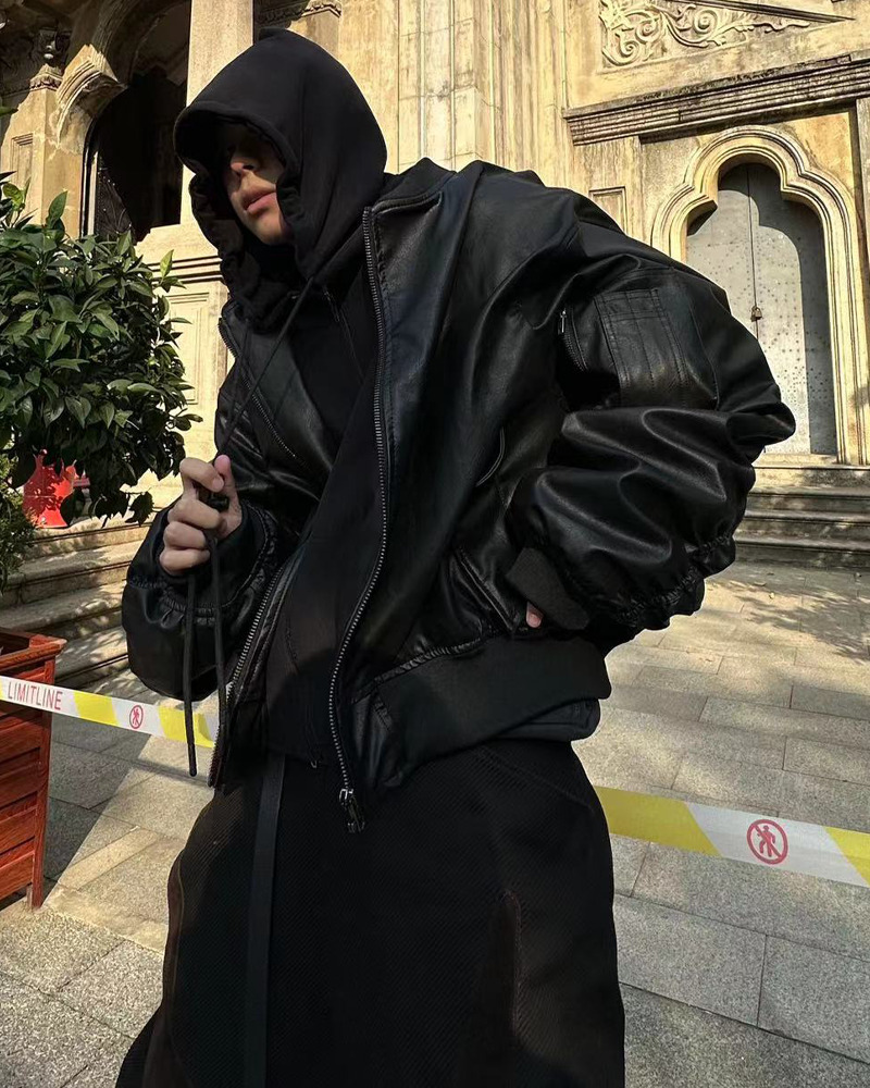 Y2K Faux Leather Oversized Bomber Jacket - 90S Grunge, Retro Style, Y2K Fashion Must-Have