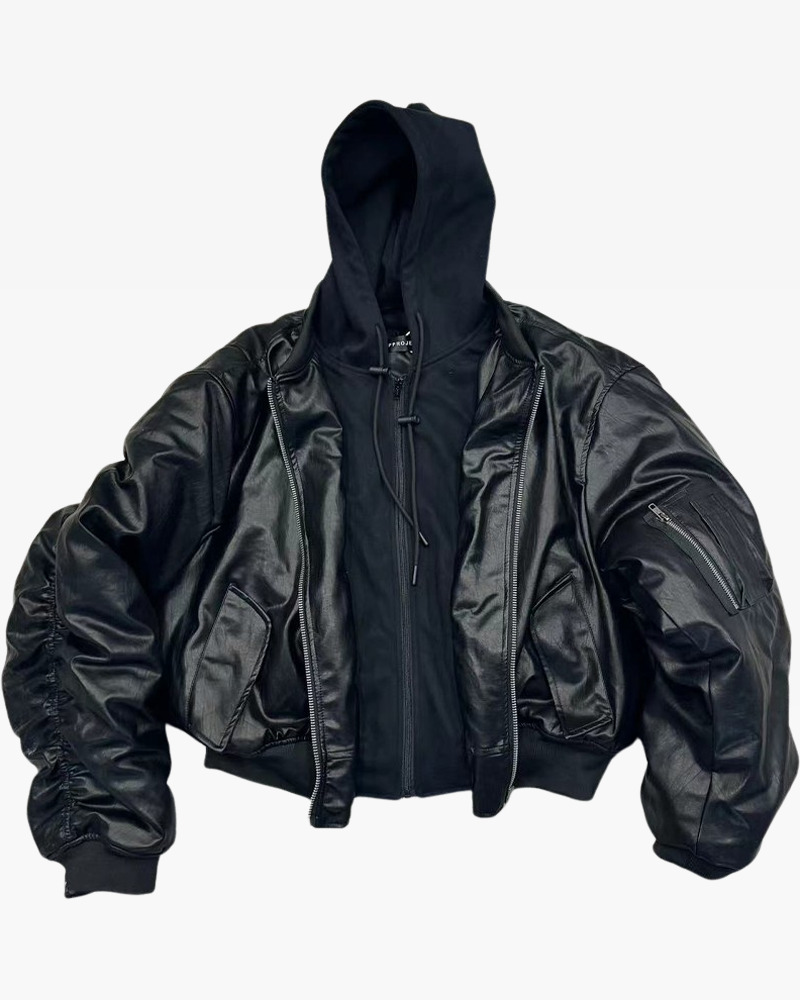 Y2K Faux Leather Oversized Bomber Jacket - 90S Grunge, Retro Style, Y2K Fashion Must-Have