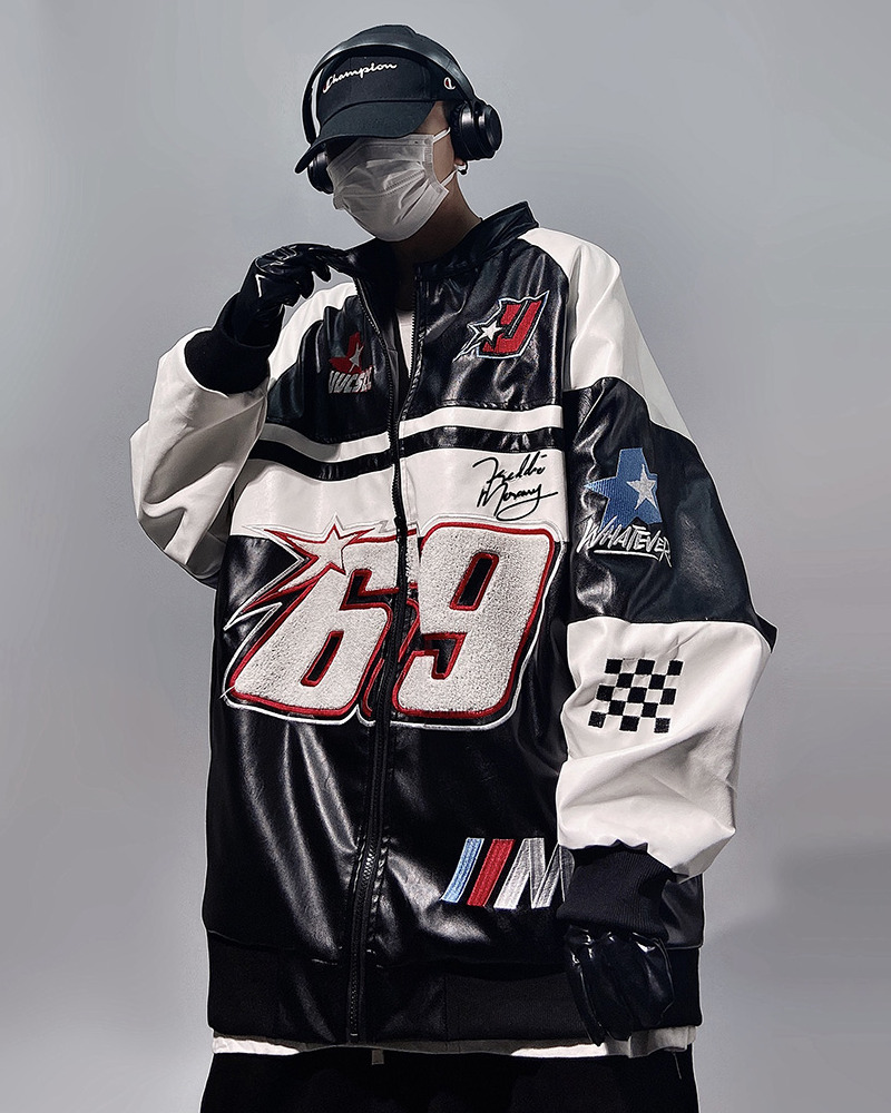 Y2K Faux Leather Racing Jacket - 90S Grunge, Retro Style, Y2K Club & Party Outfits