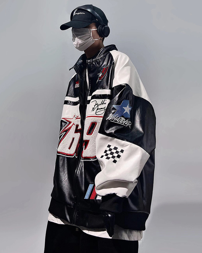 Y2K Faux Leather Racing Jacket - 90S Grunge, Retro Style, Y2K Club & Party Outfits