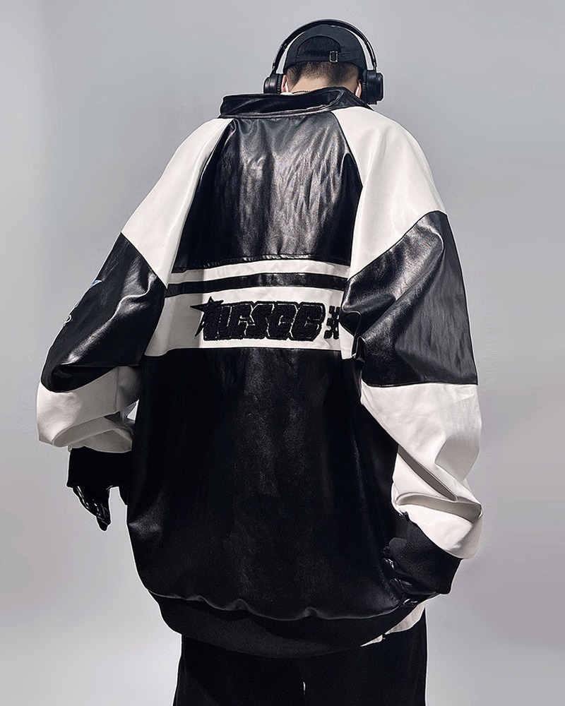 Y2K Faux Leather Racing Jacket - 90S Grunge, Retro Style, Y2K Club & Party Outfits