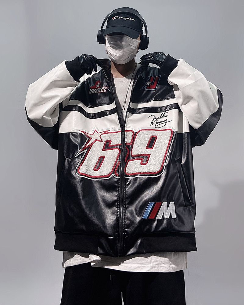 Y2K Faux Leather Racing Jacket - 90S Grunge, Retro Style, Y2K Club & Party Outfits