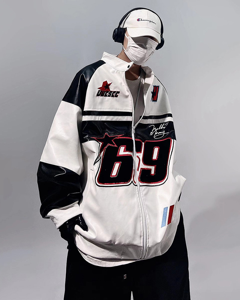 Y2K Faux Leather Racing Jacket - 90S Grunge, Retro Style, Y2K Club & Party Outfits