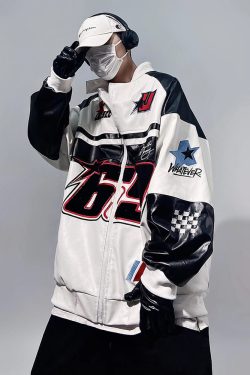 Y2K Faux Leather Racing Jacket - 90S Grunge, Retro Style, Y2K Club & Party Outfits