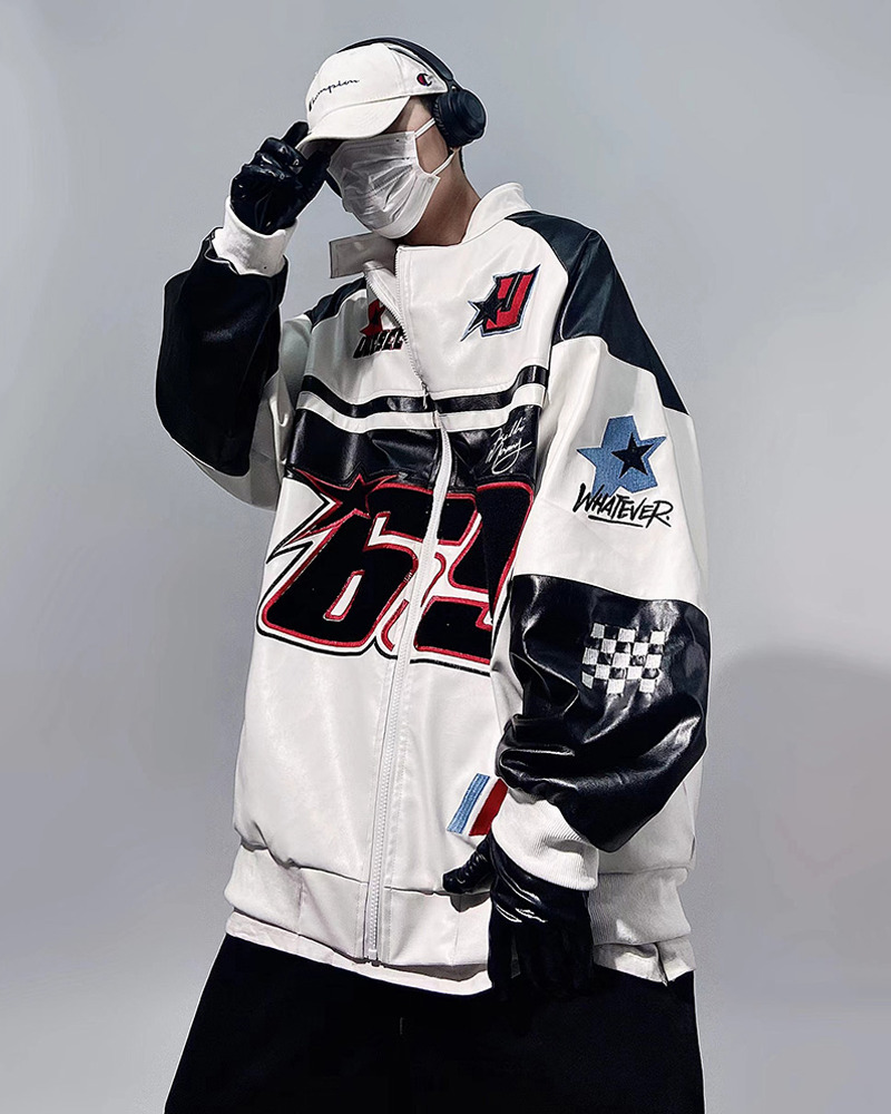 Y2K Faux Leather Racing Jacket - 90S Grunge, Retro Style, Y2K Club & Party Outfits