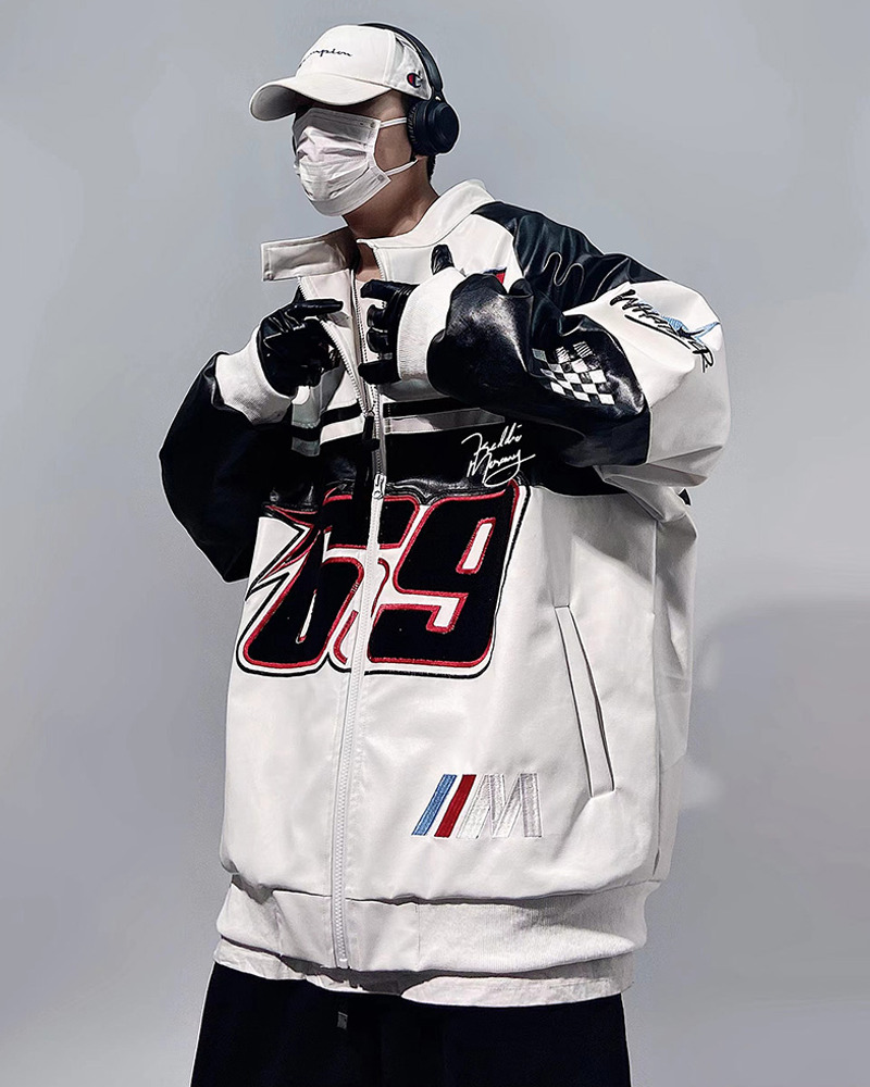 Y2K Faux Leather Racing Jacket - 90S Grunge, Retro Style, Y2K Club & Party Outfits