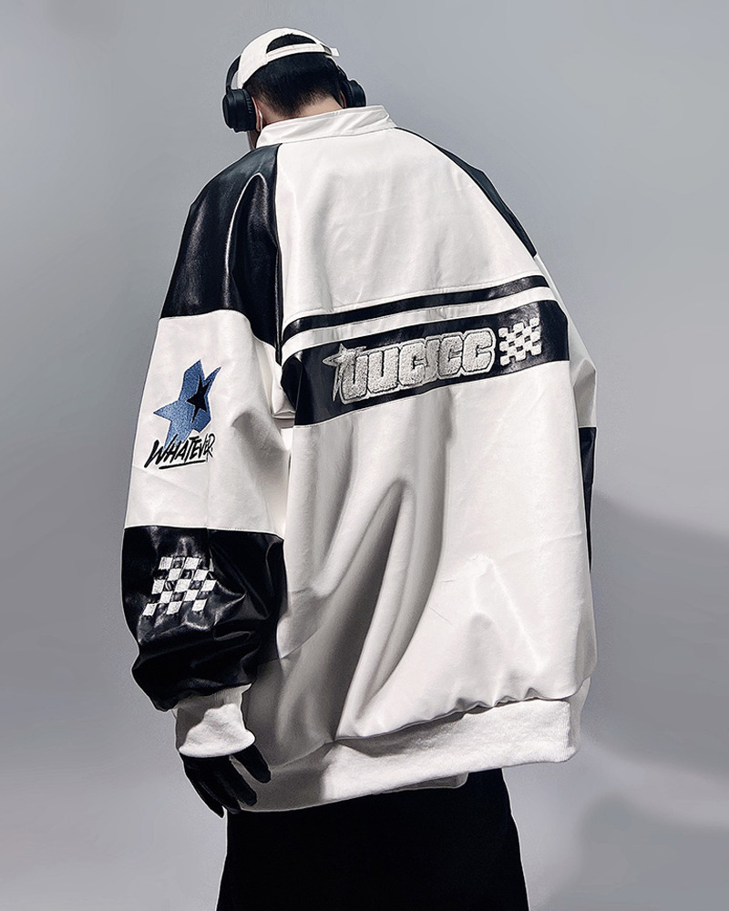 Y2K Faux Leather Racing Jacket - 90S Grunge, Retro Style, Y2K Club & Party Outfits