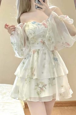 Y2K Floral Chiffon Mini Dress - Long Sleeve Boho Fairy Beach Party Outfit, Retro 90S Grunge Style