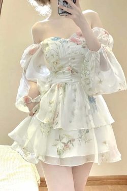 Y2K Floral Chiffon Mini Dress - Long Sleeve Boho Fairy Beach Party Outfit, Retro 90S Grunge Style