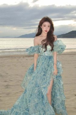 Y2K Floral Print Puff Sleeve Princess Dress - Vintage 90S Grunge Summer Party Outfit