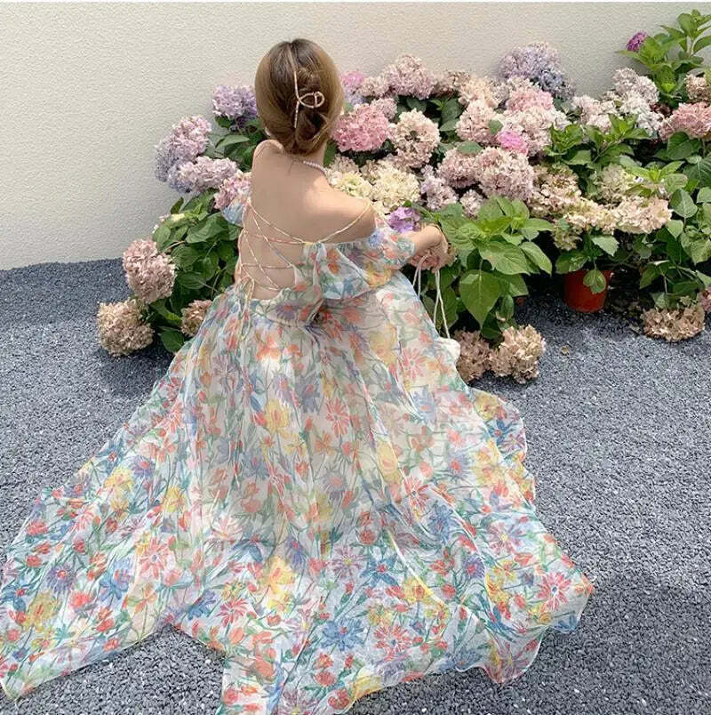 Y2K Floral Puff Sleeve Dress - Summer Retro 90S Grunge, Cool & Breathable, Bare Shoulder Style