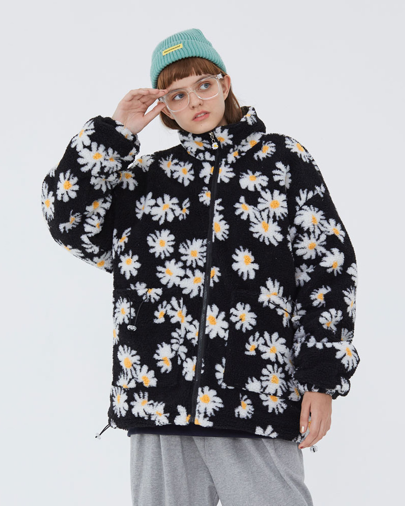 Y2K Flower Fleece Jacket - Retro 90S Grunge, Summer Outfits, Pastel Goth, Y2K Fashion