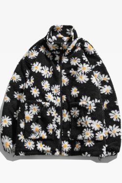 Y2K Flower Fleece Jacket - Retro 90S Grunge, Summer Outfits, Pastel Goth, Y2K Fashion