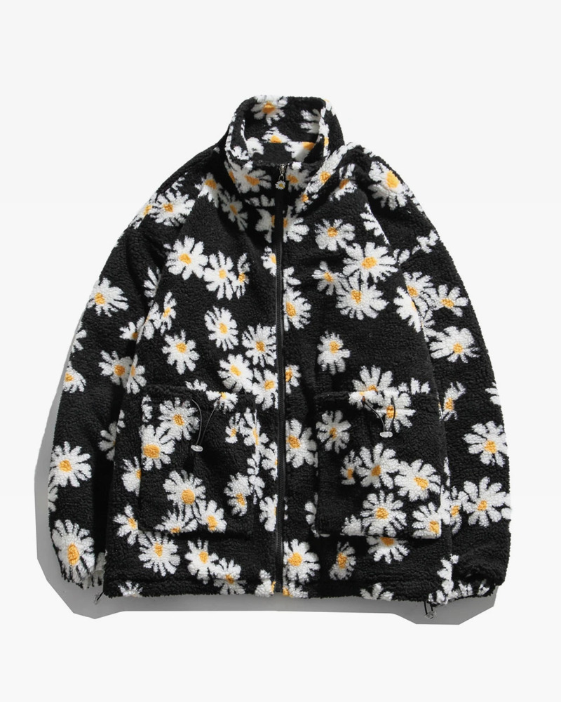 Y2K Flower Fleece Jacket - Retro 90S Grunge, Summer Outfits, Pastel Goth, Y2K Fashion