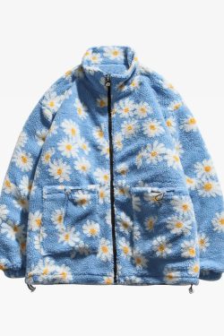 Y2K Flower Fleece Jacket - Retro 90S Grunge, Summer Outfits, Pastel Goth, Y2K Fashion
