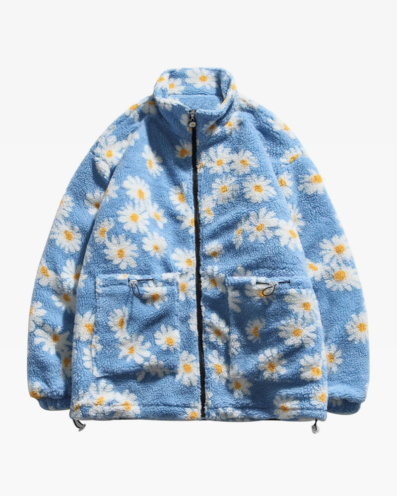 Y2K Flower Fleece Jacket - Retro 90S Grunge, Summer Outfits, Pastel Goth, Y2K Fashion