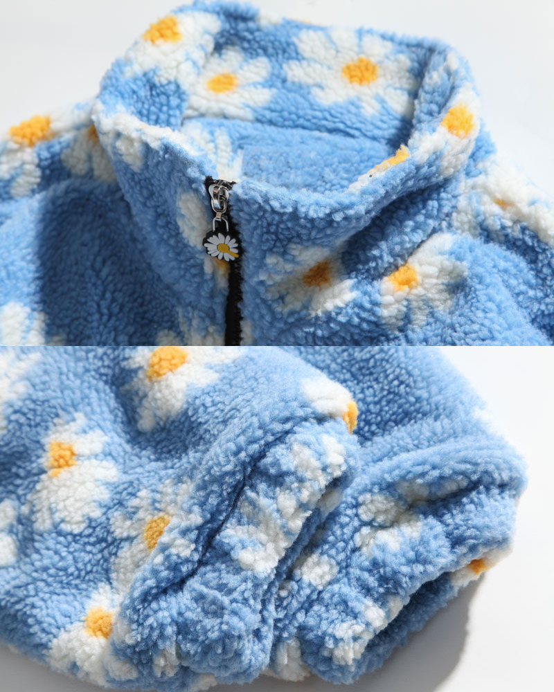 Y2K Flower Fleece Jacket - Retro 90S Grunge, Summer Outfits, Pastel Goth, Y2K Fashion
