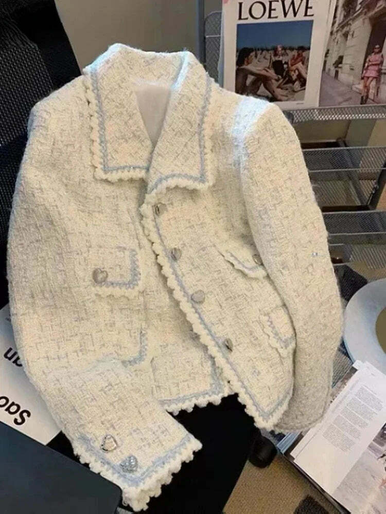 Y2K French Tweed Jacket - Grunge, 90S, Retro, Pastel Goth, Versatile Autumn/Winter Coat