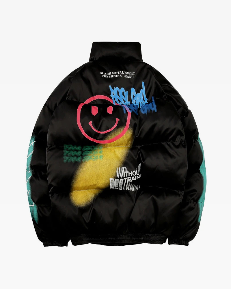 Y2K Graffiti Puffer Jacket - 90S Grunge, Retro Style, Y2K Fashion, Summer & Party Outfits