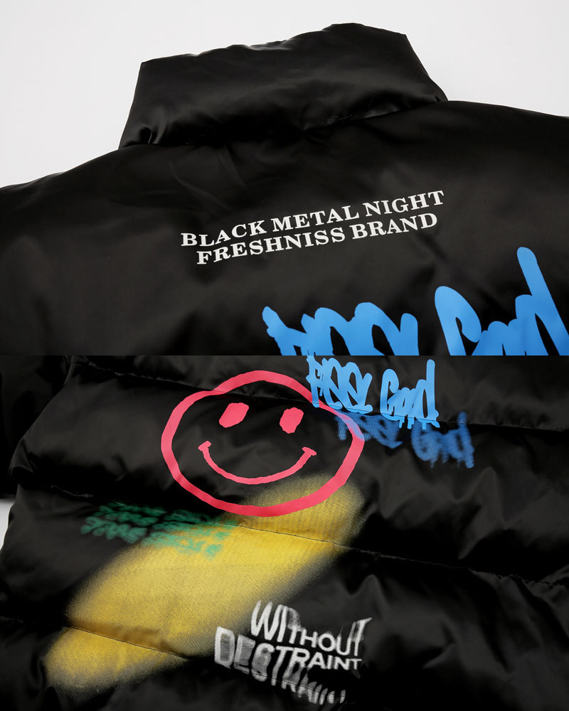 Y2K Graffiti Puffer Jacket - 90S Grunge, Retro Style, Y2K Fashion, Summer & Party Outfits