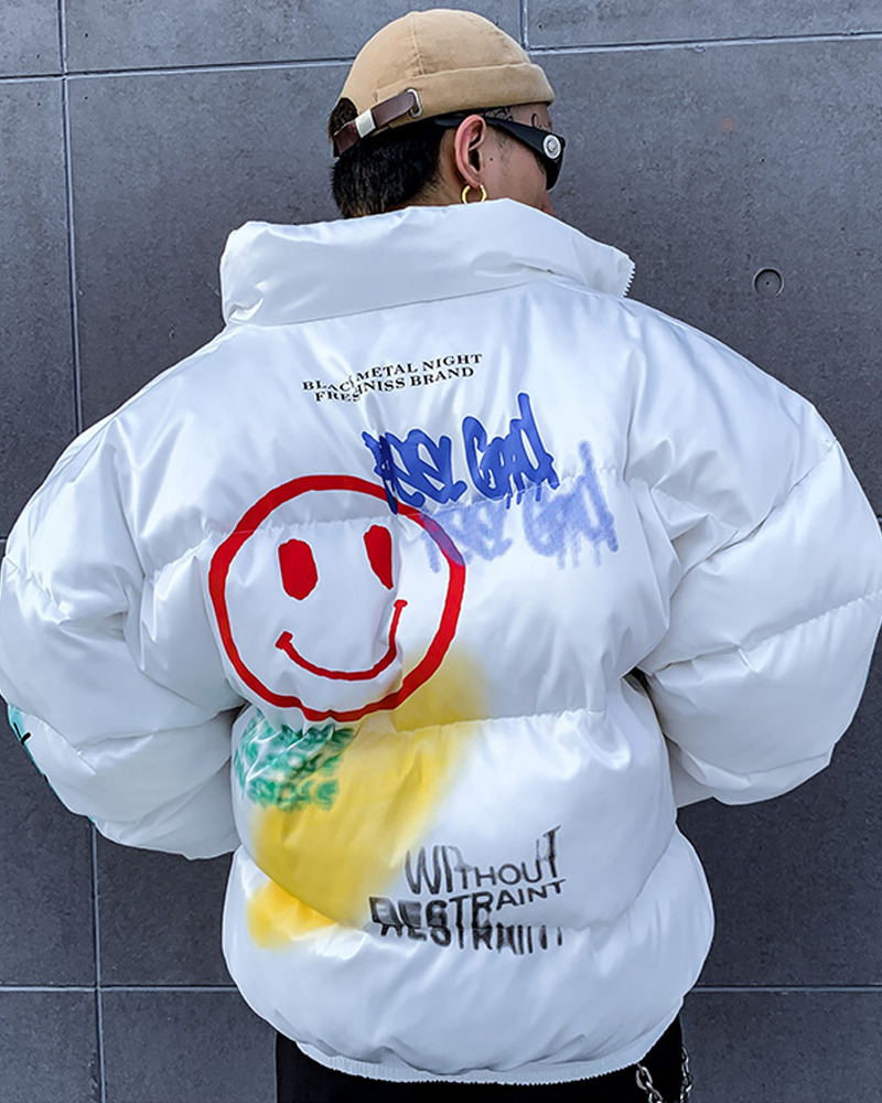 Y2K Graffiti Puffer Jacket - 90S Grunge, Retro Style, Y2K Fashion, Summer & Party Outfits