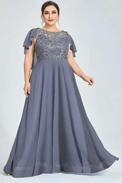 Y2K Grunge A-Line Lace Pleated Floor-Length Dress - Plus Size Mother Of The Bride Wedding Guest