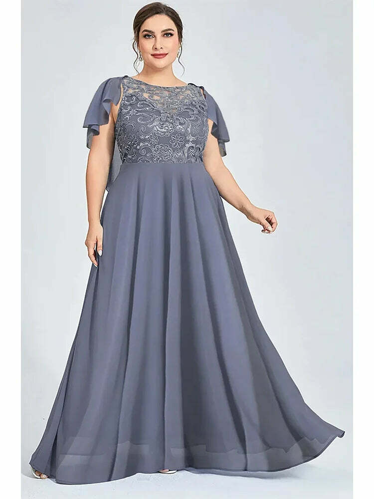 Y2K Grunge A-Line Lace Pleated Floor-Length Dress - Plus Size Mother Of The Bride Wedding Guest