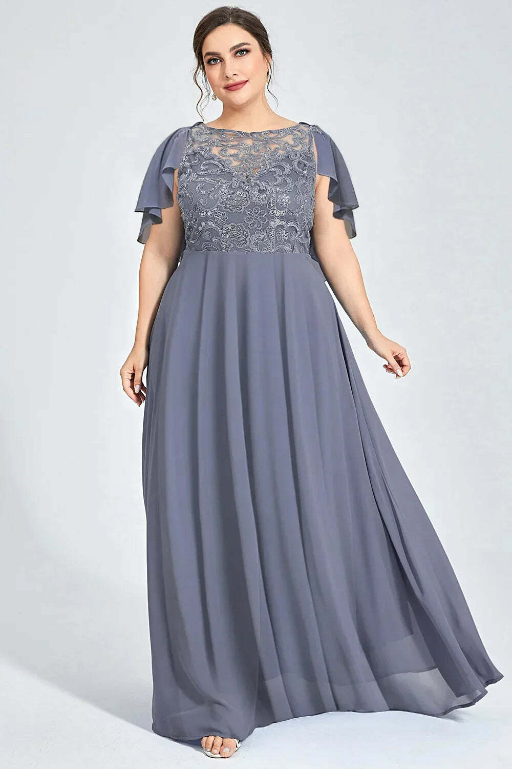 Y2K Grunge A-Line Lace Pleated Floor-Length Dress - Plus Size Mother Of The Bride Wedding Guest
