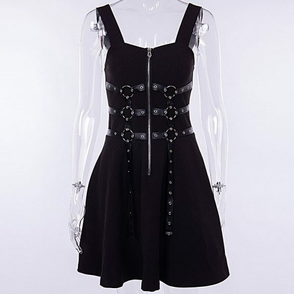 Y2K Grunge A-Line Zipper Dress - 90S Summer Outfit, Retro Style, Y2K Party & Club Fashion